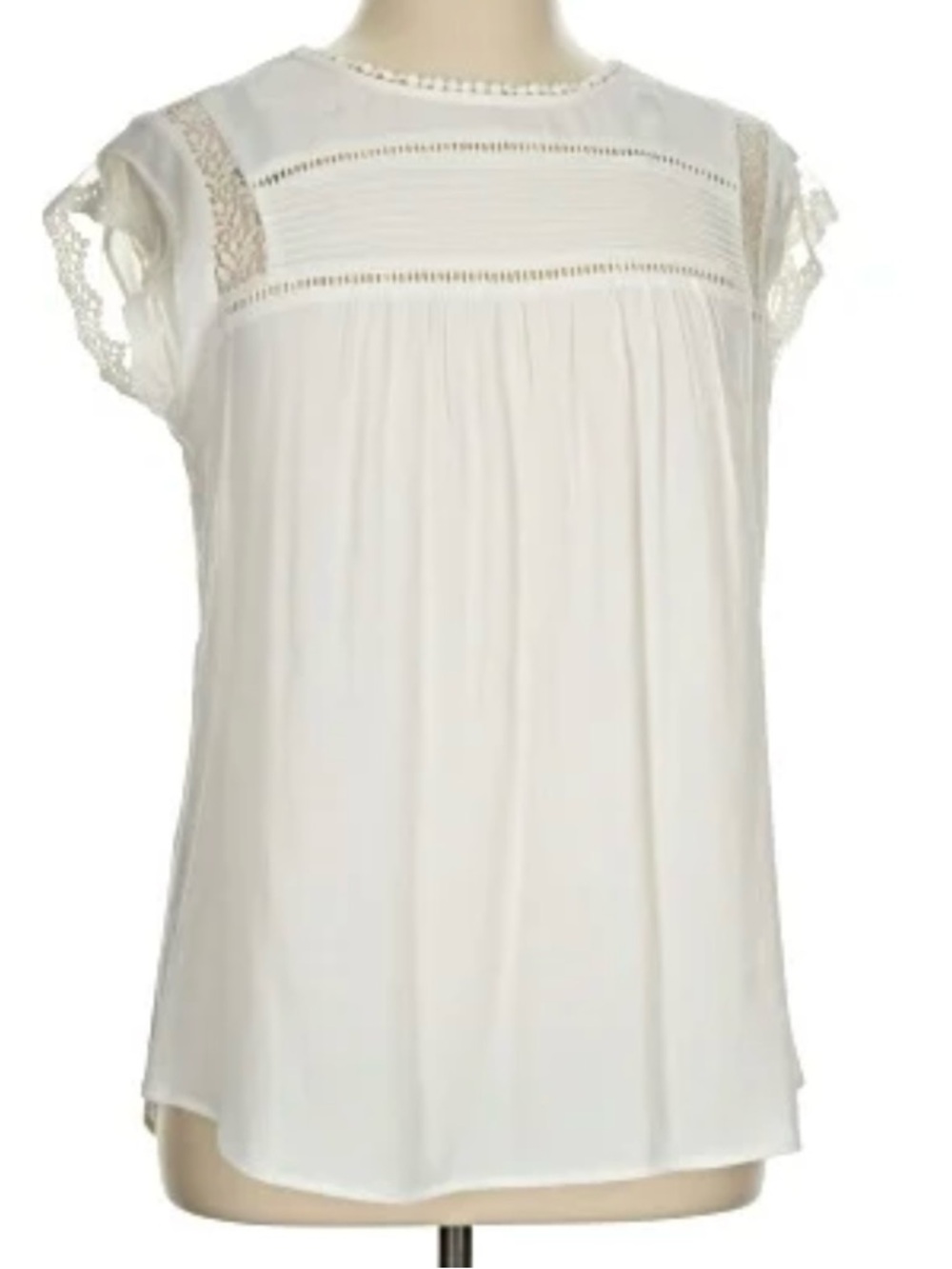 Daniel Rainn Cream Lace-Trim Cap Sleeve Blouse - Picture 2 of 9